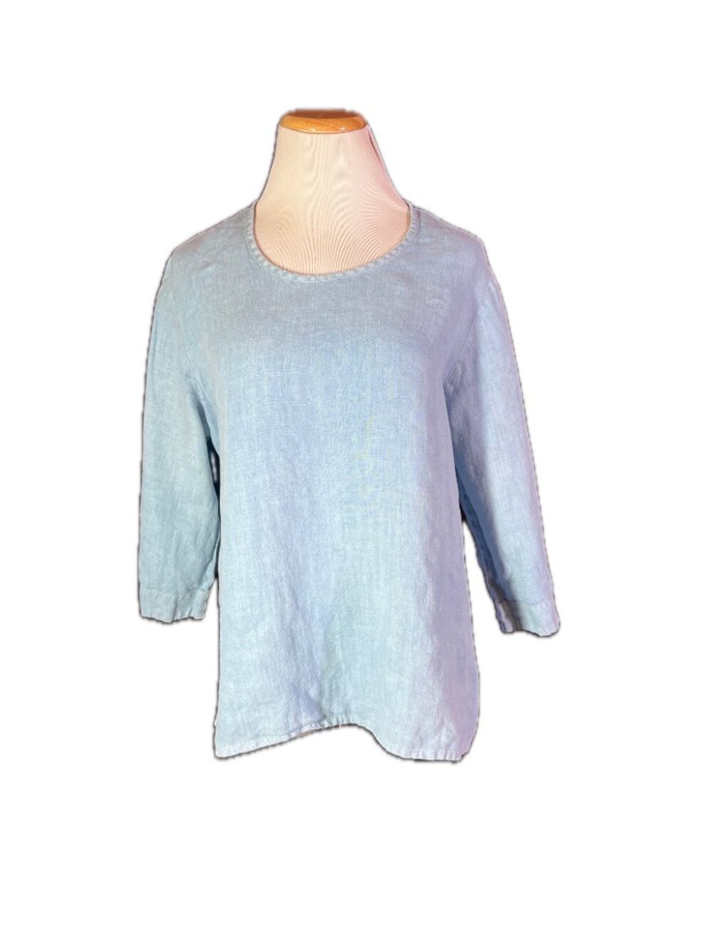 FLAX Size S Light Blue 3/ 4 Sleeve Pullover Top Linen